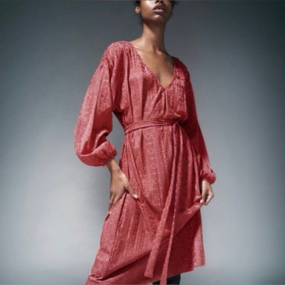 CLEARANCE Zara Jacquard Midi Square Print Dress Size S